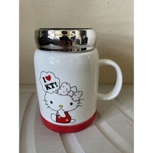 Hello Kitty Ceramic‎ Cup Mug W Mirror Top lid And Handle
